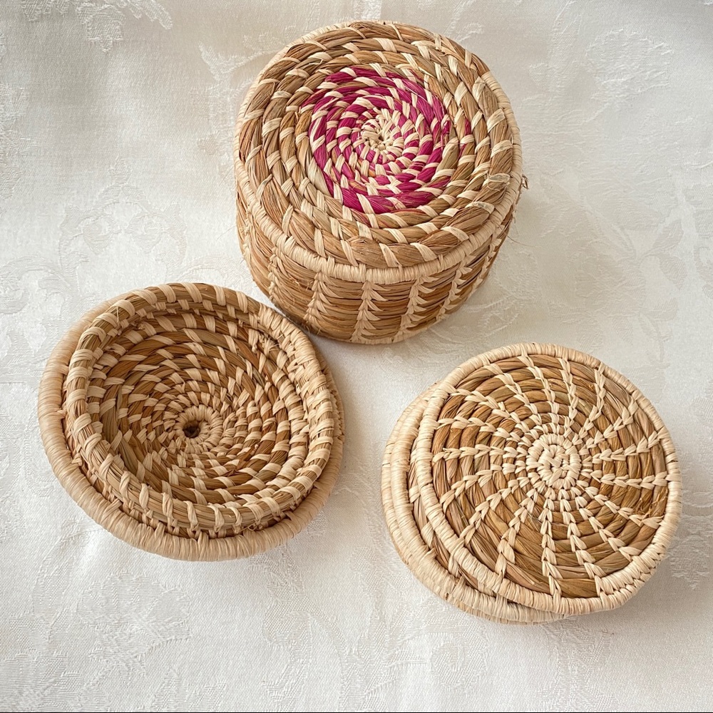 Natural Woven Coaster Set with Lidded Basket & Studio Pottery Candle Holder - Picture 7 of 16